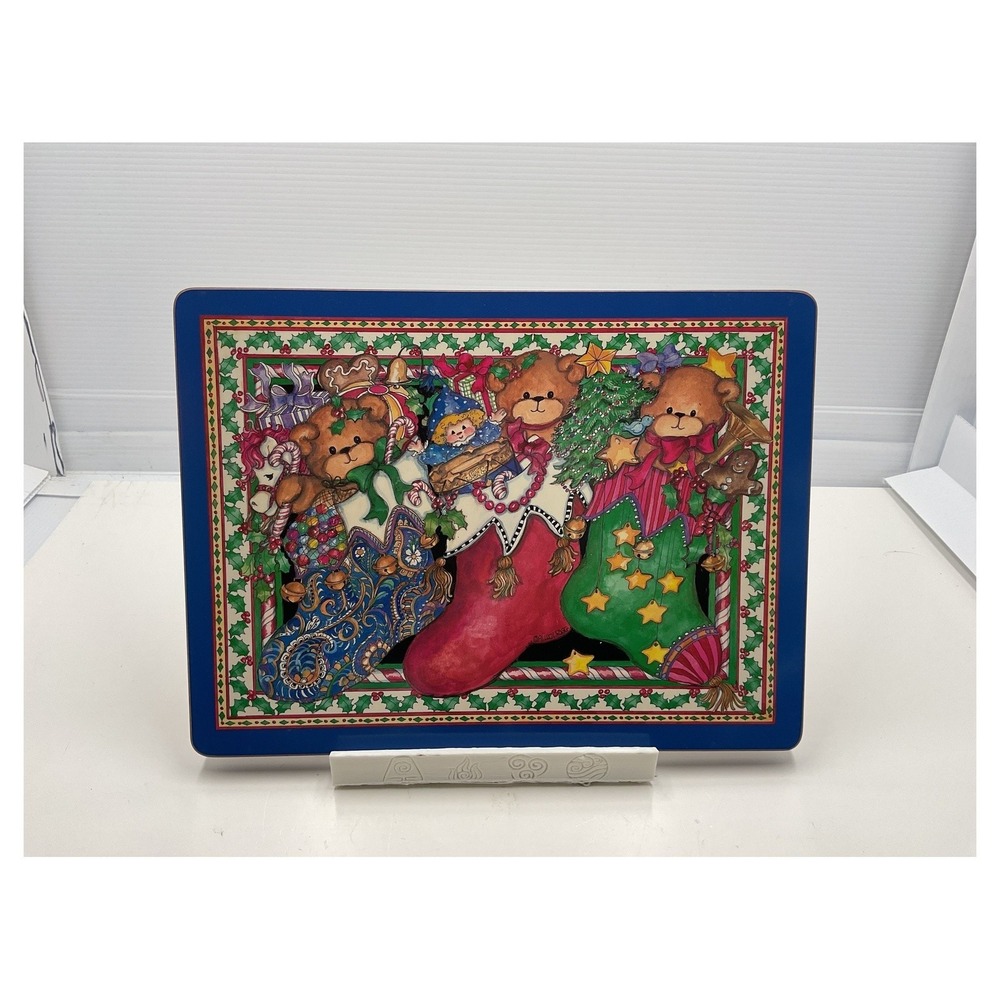 Pimpernel Christmas Teddy Bear Placemats Set Cork Back